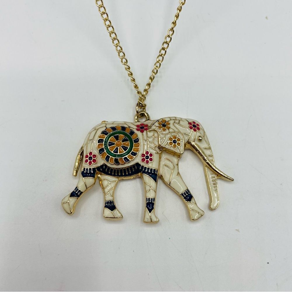 Enamel Elephant Pendant Necklace